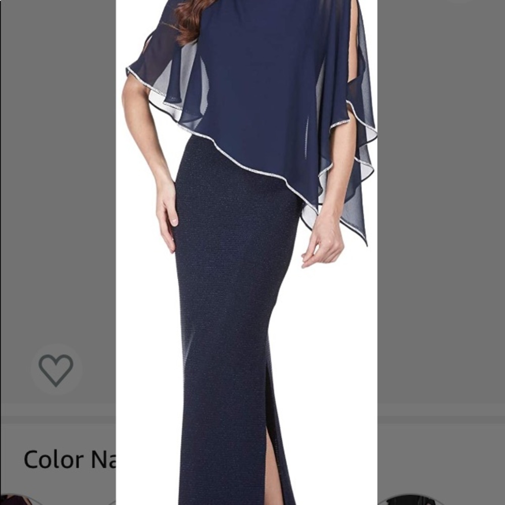 Frank Lyman chiffon navy and silver long dress
